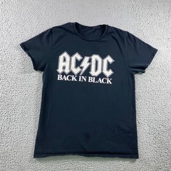 AC/DC Graphic T-Shirt Men Medium Back In Black Rock Band Tee Black Grunge Retro