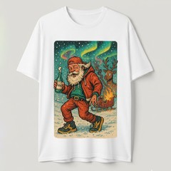 Funny Drunk Santa T-Shirt Modern Hip Hop Style Eggnog Christmas Lights Tee S-5XL