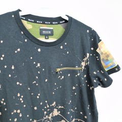 Rise As 1ne Men Small Colored Paint Patched Zipper Yeezy Longline T Shirt Black