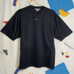 Vintage Y2K Nike Center Swoosh Tshirt Medium Black Silver Soccer Performance