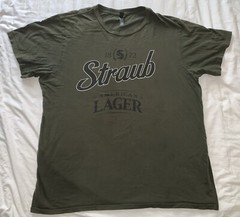 Straub American Lager 1872 Men’s XL olive-green t-shirt District Made 24 by 29.5