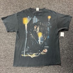 Vintage 90s Fashion Victim Grim Reaper Y2K Angel of Death T-Shirt L Sun Faded