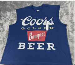 Coors Beer Banquet Tank Top Shirt Men XL Blue Spellout Golden Crew Wide Fit NWT