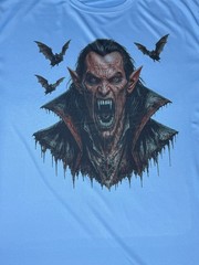 Handmade Horror Vampire Graphic T-Shirt Blue XL Gothic Tee
