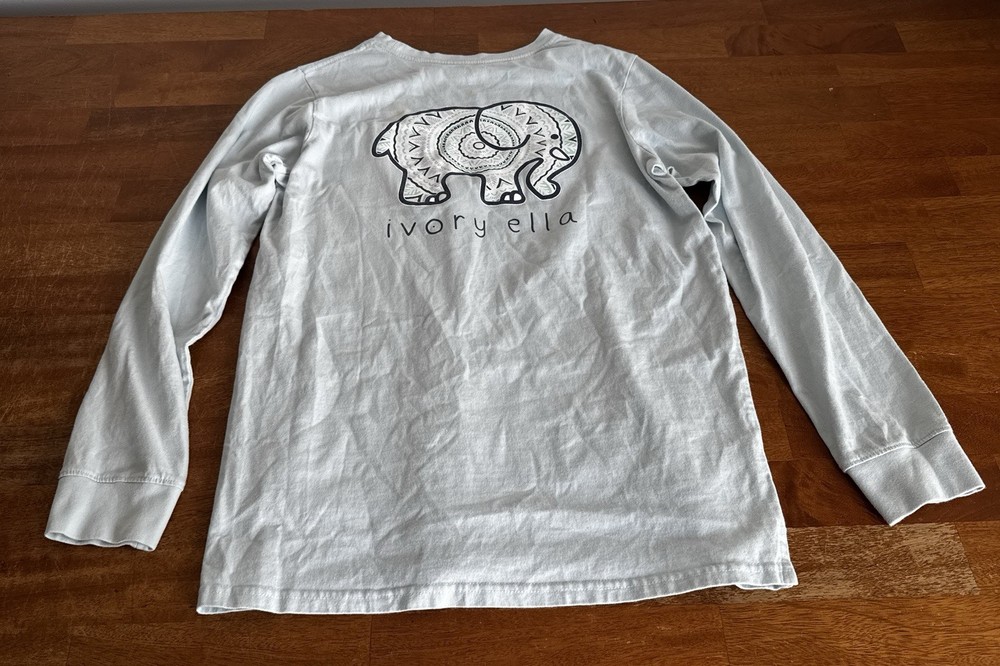 Ivory Ella Long Sleeve Shirt Elephant Graphic Blue Adult Unisex Medium