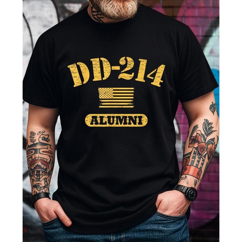 Vintage DD 214 Alumni American Army Graphic T-Shirt for Men – Funny Saying, Shor