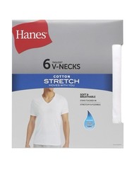6-Pack HANES Men’s Size S Cotton Stretch V-Neck T-Shirts Undershirts – White