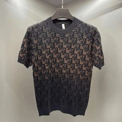 Men’s Premium Jacquard Knit Short Sleeve Sweater Hip Hop Fashion T-Shirt