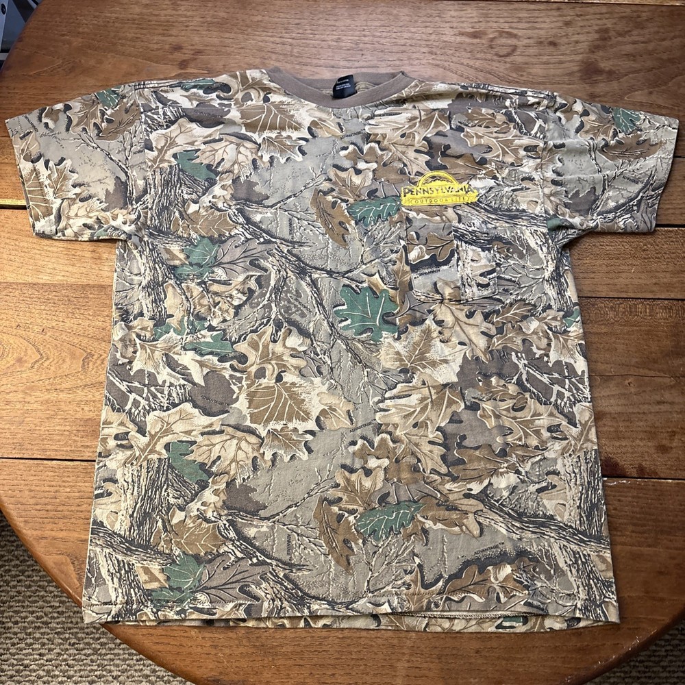 Vintage Ace Sportswear PA Outdoor Camo Single Stitch Shirt Men’s XL Made In USA