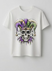 Vintage Retro Mardi Gras Jester Skull NOLA New Orleans T-Shirt
