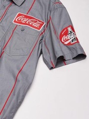 Official Coca-Cola Men’s Striped Button Up Work Shirt with Logo Patch New