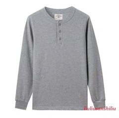 Mens Vintage Long Sleeve T-Shirt Cotton Crew Neck Button Casual Pure Color Shirt