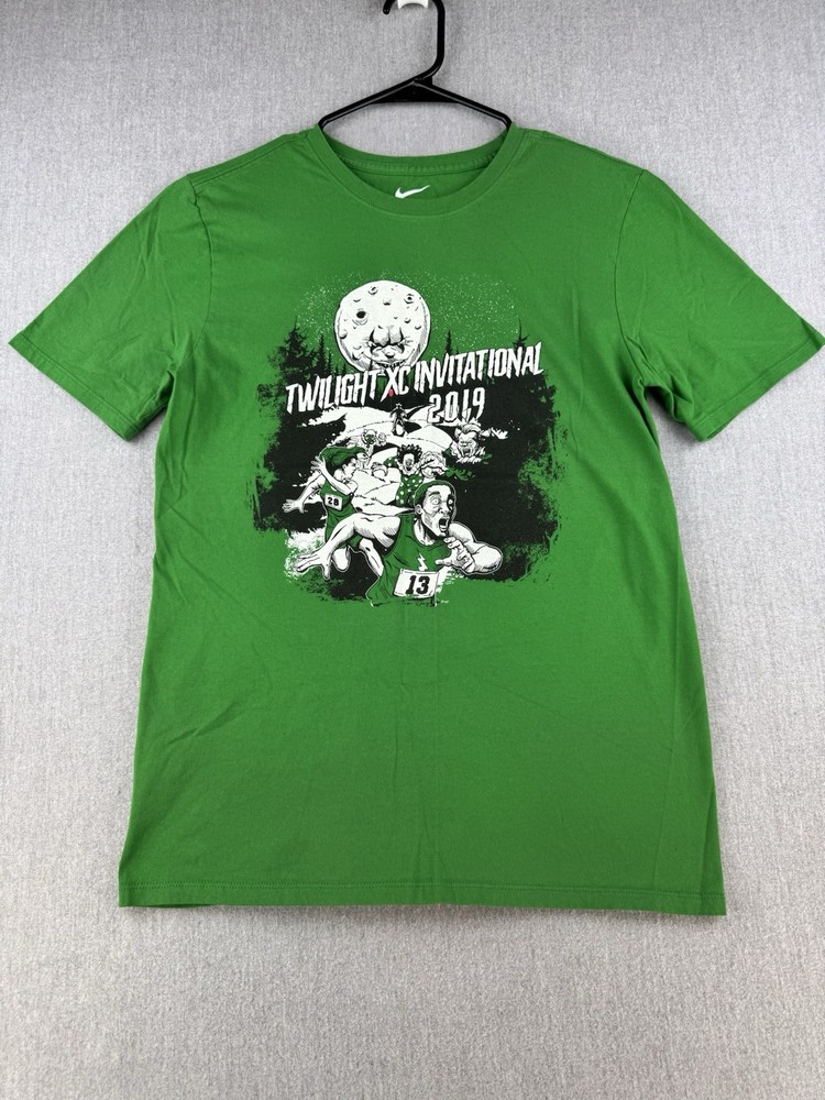 Nike T Shirt Mens Small Green Twilight XC 2019 Horror Graphic Running Tee