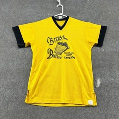 VINTAGE Brass Bucket Tavern Shirt Mens L Yellow Cle Elum Washington Jersey 70s