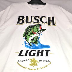BUSCH LIGHT Beer Shirt Mens Small White Brew Fishing Bass Casual Hunting NWT