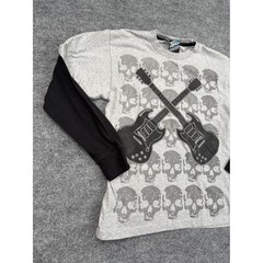 Top Heavy Mens M Gray Skull Guitar Graphic Layered Long Sleeve T-Shirt Y2K Rock