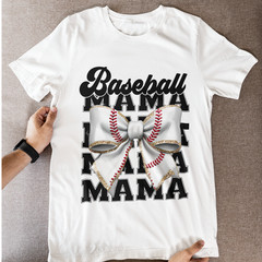 Baseball Mama Bow Shirt Game Day Sports Mom Graphic Tee Gift