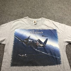 Vintage Military Shirt Mens Large Gray Airplane WWII 90s Diamond Star Corsair