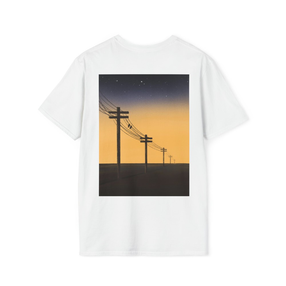 Telephone Poles at Twilight- White Unisex Softstyle T-Shirt Tear-Away Label