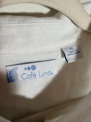 Cafe Luna White Linen Blend Tropical Button Up Shirt Vacation Coastal Grandpa