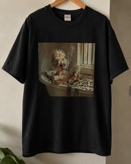 Vintage Aesthetic Girl Bath Portrait Shirt, Artistic Smoking Cash Fan Fashion