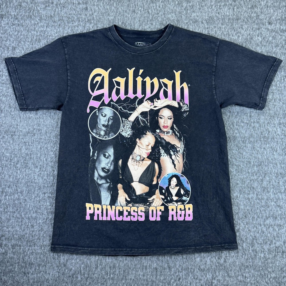 Aaliyah Shirt Mens Large Black Princess of R&B Music Tee Hip Hop Graphic