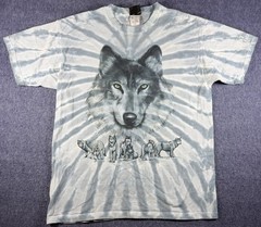 Y2K Liquid Blue Wolf Pack T Shirt Mens Large Blue Tie Dye Great Wolf Lodge 2003