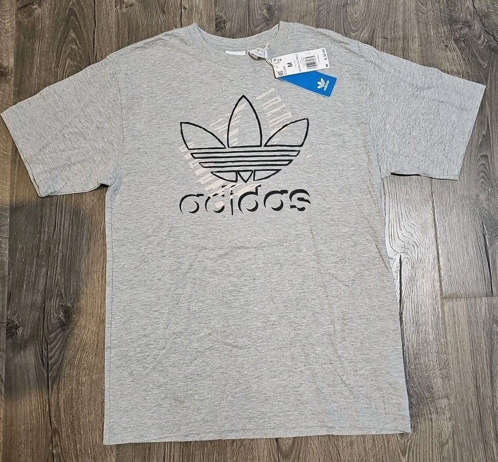 Adidas Trefoil Logo Graphic T-Shirt Mens OG Sketch Grey NEW Hip Hop 3 Stripes