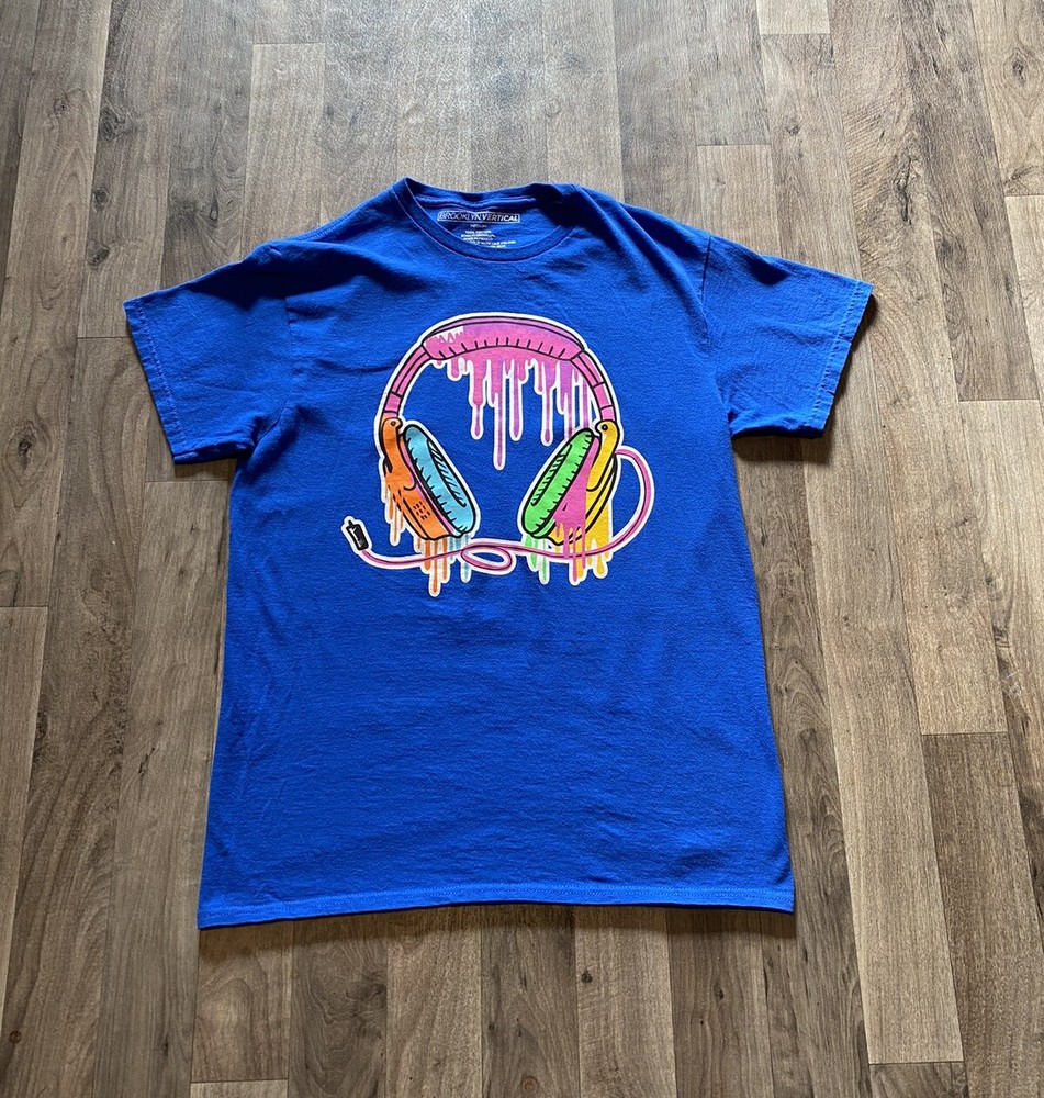 Brooklyn Vertical Tee Shirt Size Medium Streetwear Blue Melted Headphone