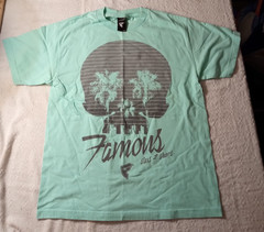 FAMOUS STARS AND STRAPS skull Palm Tree Graphic T Shirt Aqua Size M Y2K