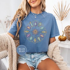 Crystal Grid Zodiac Wheel Comfort Tee Astrology Spiritual Design