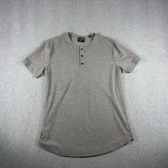 Cuts Curve Hem Henley Shirt Mens L Gray Short Sleeve Comfort Casual