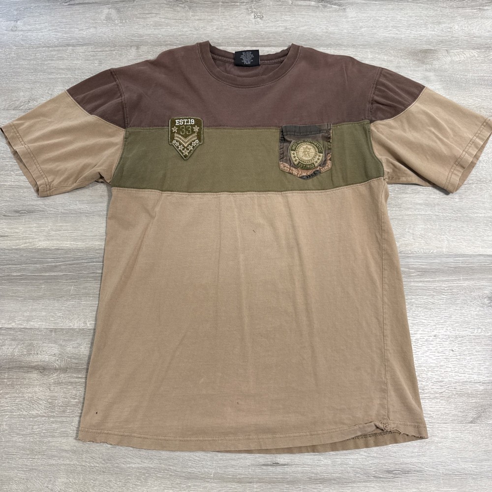 Red Ape Shirt Men’s 2XL Brown Colorblock Distressed Pocket Tee Cotton