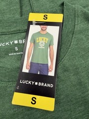 Lucky brand men’s t shirt Small green logo cotton polyester rayon new with tag