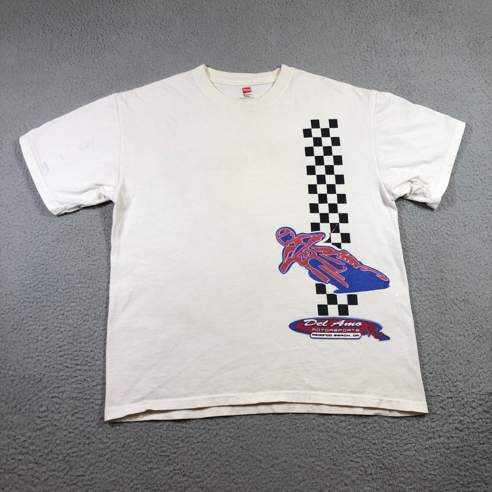 del amo motorsports redondo beach CA t shirt mens M white fair condition