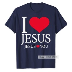 I Love Jesus Loves You Heart T-Shirt Christian Faith In Christ Religious Tee