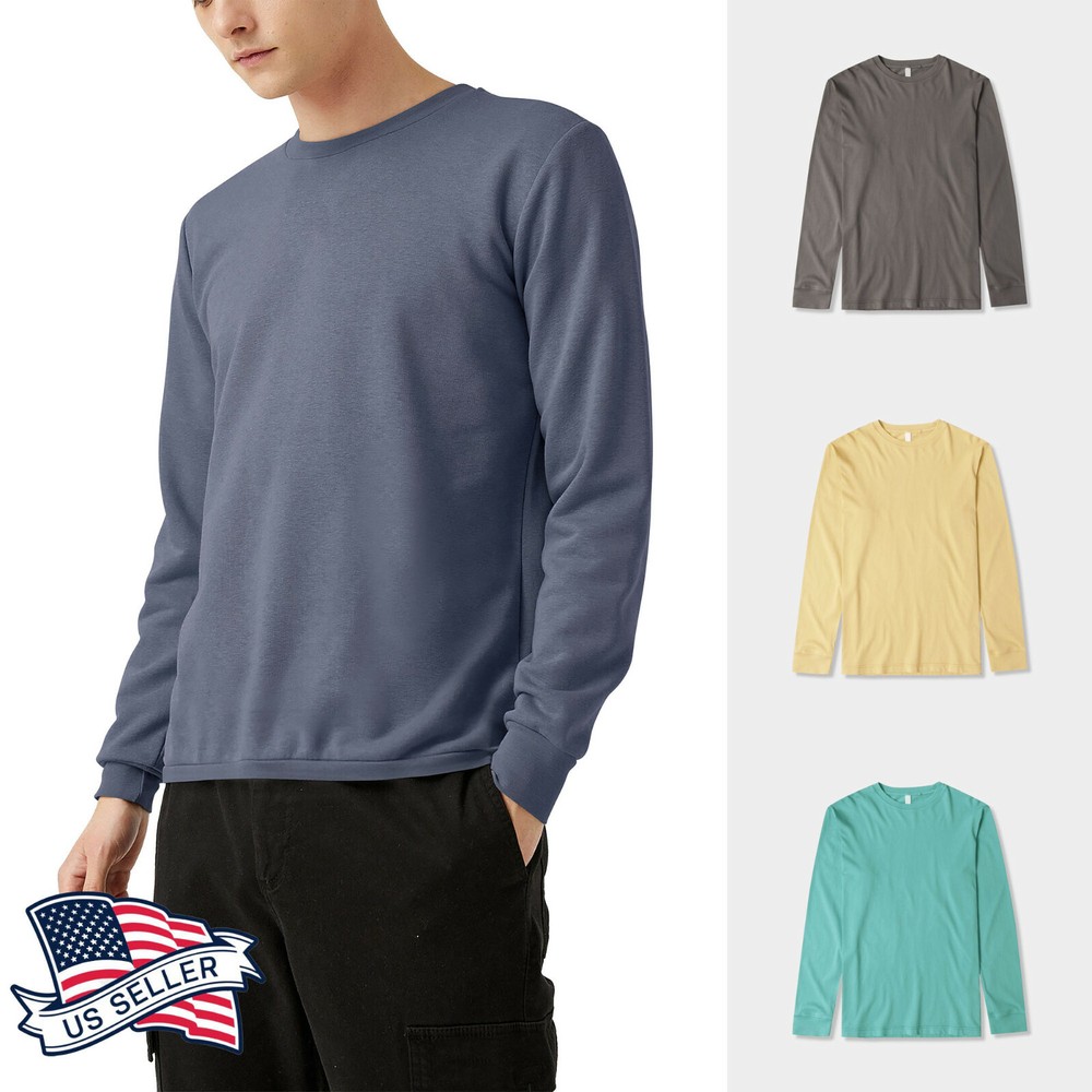 Mens All Natural Cotton Vintage Dye Lightweight Printable Long Sleeve Tee Shirt