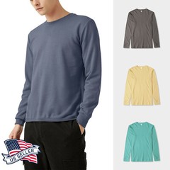 Mens All Natural Cotton Vintage Dye Lightweight Printable Long Sleeve Tee Shirt