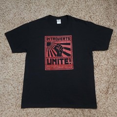 Introverts Unite Screen Print Mens L Red Black Short Sleeve Shirt