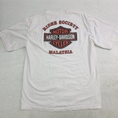 Harley Davidson White T-Shirt Adult XL Rider Society Malaysia Graphic Y2K EUC