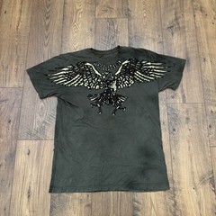 AFFLICTION Y2K Green Tie-Dye Gold Black Foil Velvet Graphic Eagle Shirt Sz XL