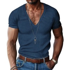 Men Slim Fit Shirts Deep V-Neck short sleeved Casual summer T-Shirt