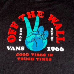Vans Off The Wall Good Vibes In Tough Times T-Shirt Mens Large Black Graphic