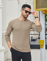 Men’s 2 Pack T-Shirt Long Sleeve Ribbed Slim Fitted Tee Shirts Casual Crewnec…