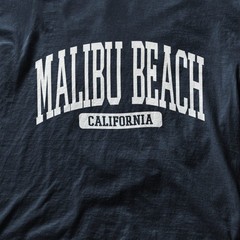 Malibu Beach California Souvenir Beach, Retro, Minimalist Navy Blue Tee