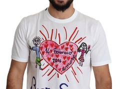 DOLCE & GABBANA T-shirt White Saint Valentine Hearts Print Men IT46/US36/S $600