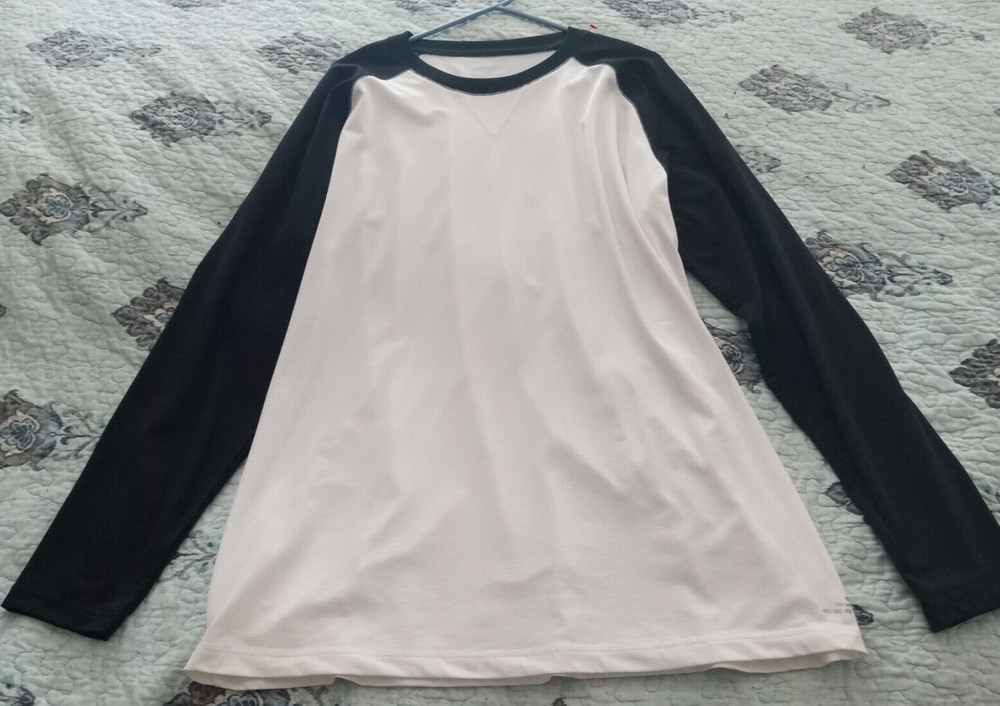 BCG Mens Shirt XXL Long Sleeve White Crew Neck Black Sleeves