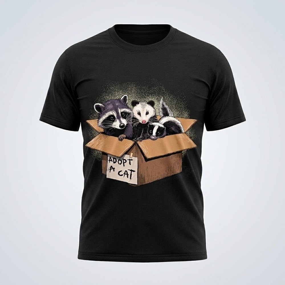 Adopt A Cat T Shirt Funny Raccoon Graphic Tee Men Women Cotton S-5XL