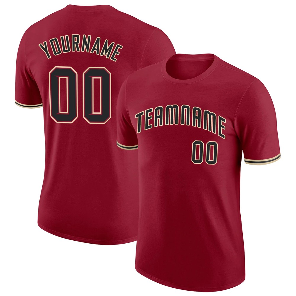 Custom Crimson Black City Cream Performance T-Shirt Mens Sport Graphic Gift