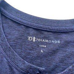 7 Diamonds Men L Blue Heather Core Henley Performance Long Sleeve Athletic Shirt